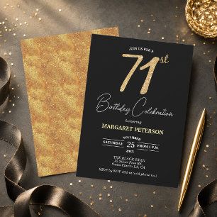 Invitation Fête d'anniversaire élégante noire avec paillettes