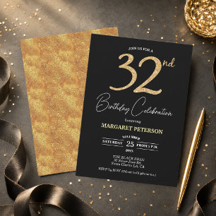 Invitation Fête d'anniversaire élégante noire avec paillettes