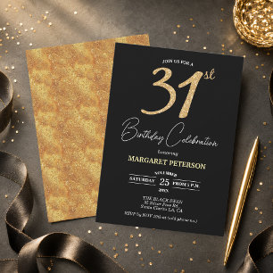 Invitation Fête d'anniversaire élégante noire avec paillettes