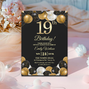 Invitation Fête d'anniversaire élégante noire avec paillettes