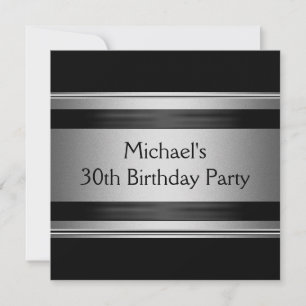 Invitation Fête d'anniversaire élégante noire et argentée pou