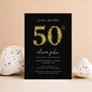 Invitation Fête d'anniversaire élégante noire et dorée avec p