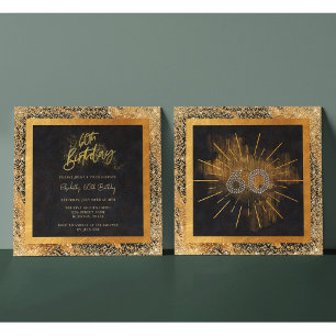 Invitation Fête d'anniversaire élégante noire et dorée paille