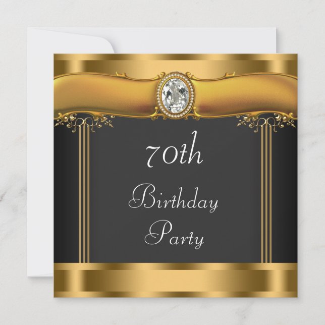 Invitation Fête d'anniversaire élégante noire et dorée pour 7 (Devant)