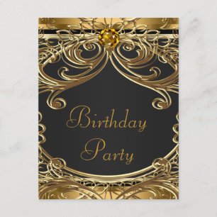Invitation Fête d'anniversaire élégante noire et or