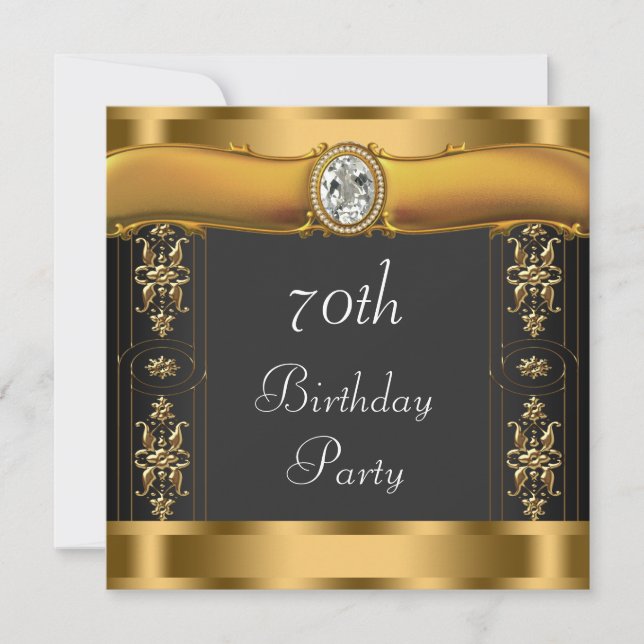 Invitation Fête d'anniversaire élégante noire et or (Devant)