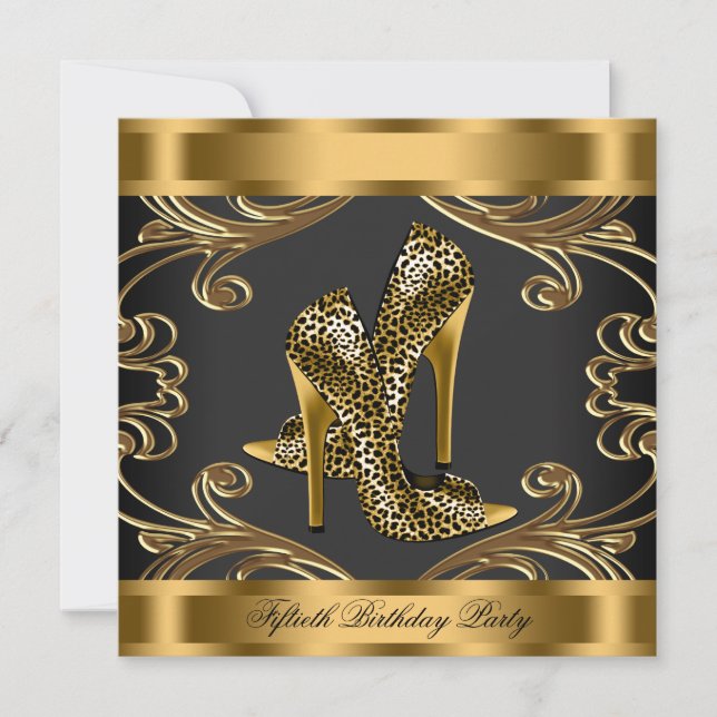 Invitation Fête d'anniversaire élégante noire et or (Devant)