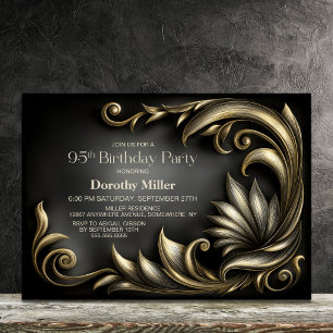 Invitation Fête d'anniversaire élégante noire et or 95 ans
