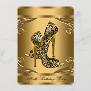 Invitation Fête d'anniversaire élégante noire et or pour 50 a
