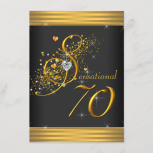 Invitation Fête d'anniversaire élégante noire et or pour 70 a