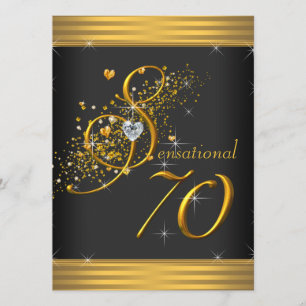 Invitation Fête d'anniversaire élégante noire et or pour 70 a