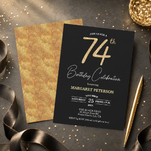 Invitation Fête d'anniversaire élégante noire paillettes or 7