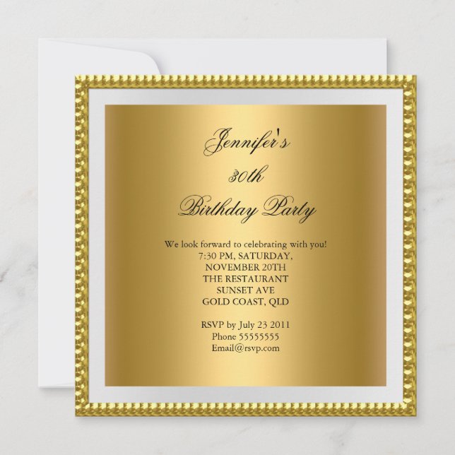 Invitation Fête d'anniversaire élégante or blanc 30 ans (Devant)