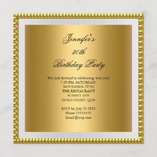 Invitation Fête d'anniversaire élégante or blanc 30 ans