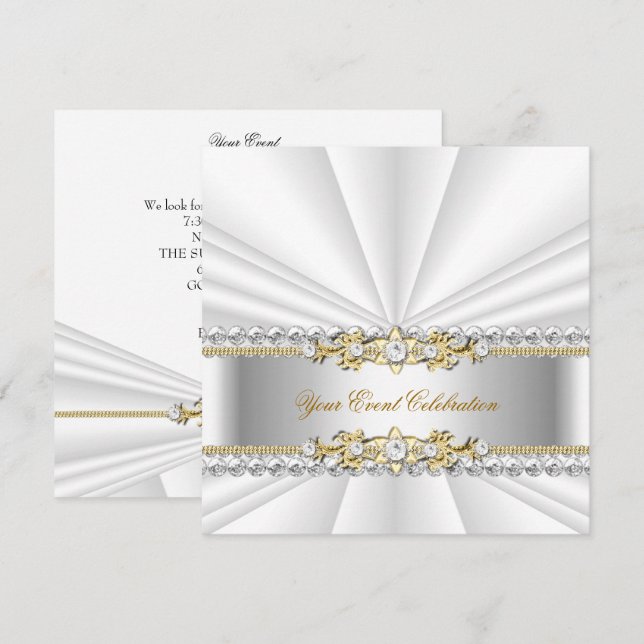 Invitation Fête d'anniversaire élégante Or Blanc Argenté (Devant / Derrière)