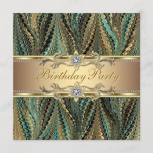 Invitation Fête d'anniversaire élégante or et bleu sarcelle