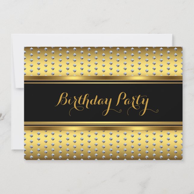 Invitation Fête d'anniversaire élégante or noir argent studs (Devant)