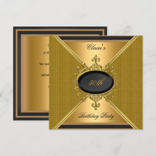 Invitation Fête d'anniversaire élégante or sur or noir 50 ans