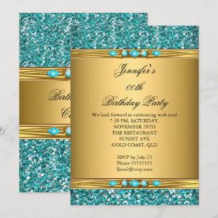Invitation Fête d'anniversaire élégante paillettes dorées sar