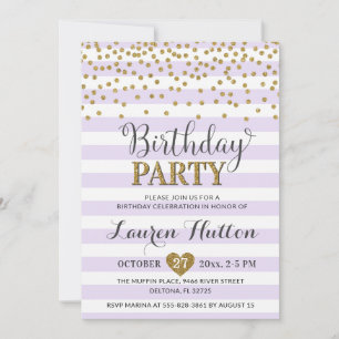 Invitation Fête d'anniversaire élégante paillettes or lilas l