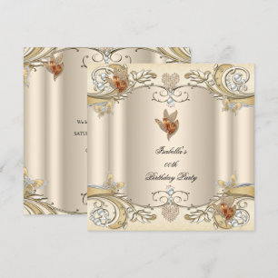 Invitation Fête d'anniversaire élégante papillon crème beige