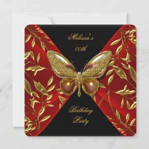 Invitation Fête d'anniversaire élégante papillon rouge noir o