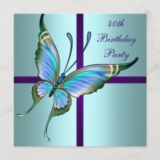 Invitation Fête d'anniversaire élégante papillon sarcelle vio