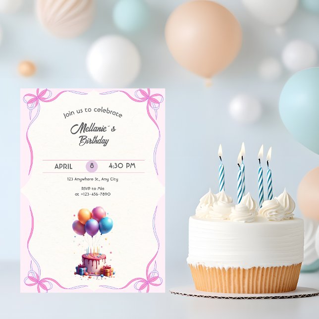 Invitation Fête d'anniversaire élégante pastel rose (Créateur téléchargé)