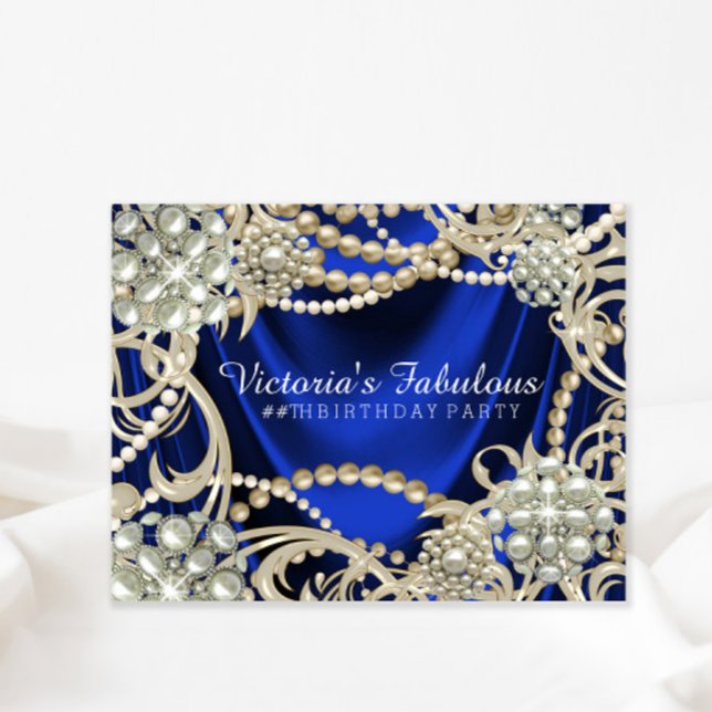 Invitation Fête d'anniversaire élégante perle bleu royal (You can change the text as needed on this any occasion invitation.)