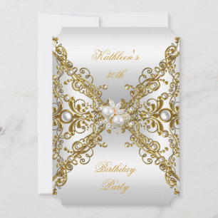 Invitation Fête d'anniversaire élégante perle or bijou argent