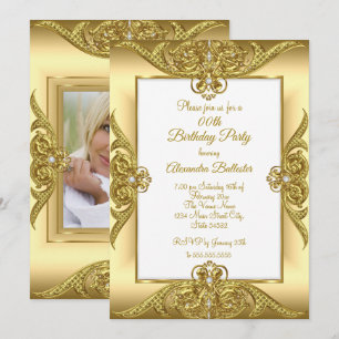 Invitation Fête d'anniversaire élégante Photo Crème Cadre Dor