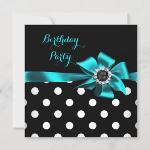 Invitation Fête d'anniversaire élégante pois noirs blanc sarc