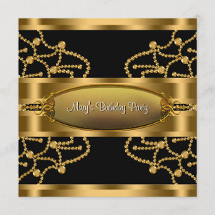 Invitation Fête d'anniversaire élégante pour femme en noir et
