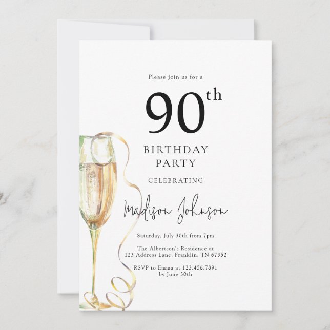 Invitation Fête d'anniversaire élégante pour les 90 ans (Devant)