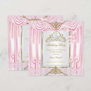 Invitation Fête d'anniversaire élégante princesse rose or bla