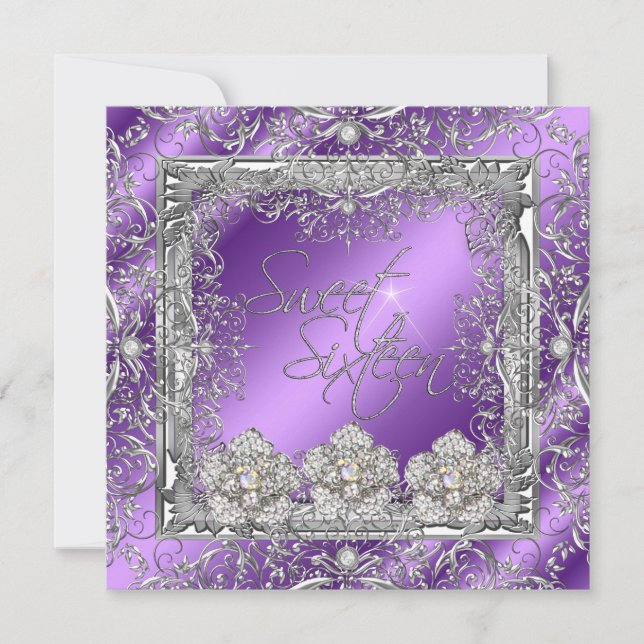 Invitation Fête d'anniversaire élégante Purple Silver 16 ans (Devant)