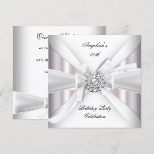 Invitation Fête d'anniversaire élégante rose blanc argenté to