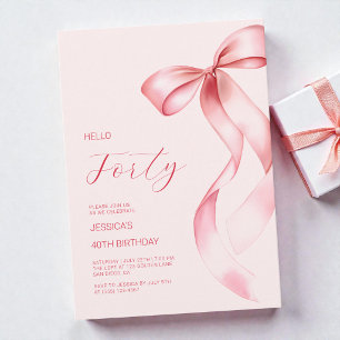 Invitation Fête d'anniversaire élégante rose Bonjour Quarante