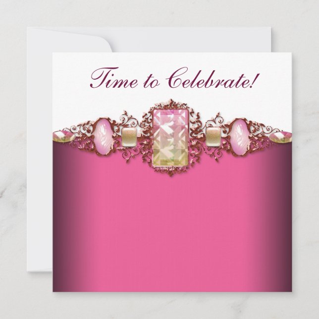 Invitation Fête d'anniversaire élégante rose chaud et or (Devant)