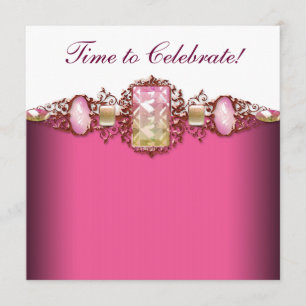 Invitation Fête d'anniversaire élégante rose chaud et or