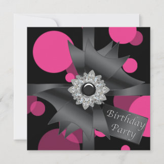 Invitation Fête d'anniversaire élégante rose chaud noir
