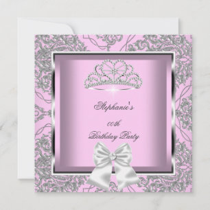 Invitation Fête d'anniversaire élégante rose damassé argenté