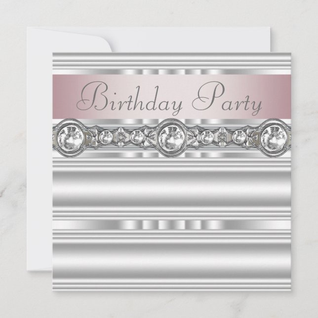 Invitation Fête d'anniversaire élégante rose et grise (Devant)