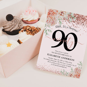 Invitation Fête d'anniversaire élégante rose et paillettes po