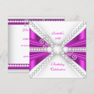 Invitation Fête d'anniversaire élégante rose fuchsia et diama
