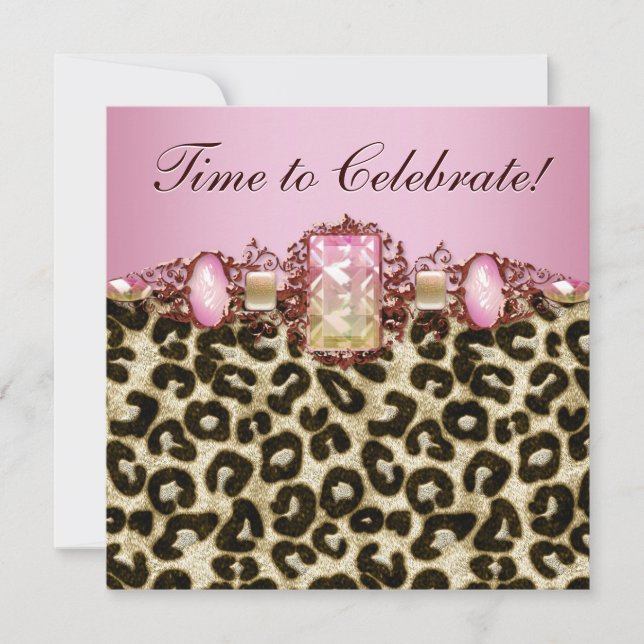 Invitation Fête d'anniversaire élégante rose gold léopard ros (Devant)