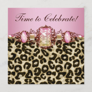 Invitation Fête d'anniversaire élégante rose gold léopard ros