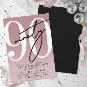 Invitation Fête d'anniversaire élégante rose pour les 90 ans