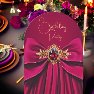 Invitation Fête d'anniversaire élégante rose prune bijou nœud