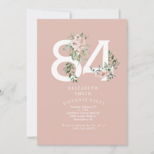Invitation Fête d'anniversaire élégante Rose rose 84ème Blush